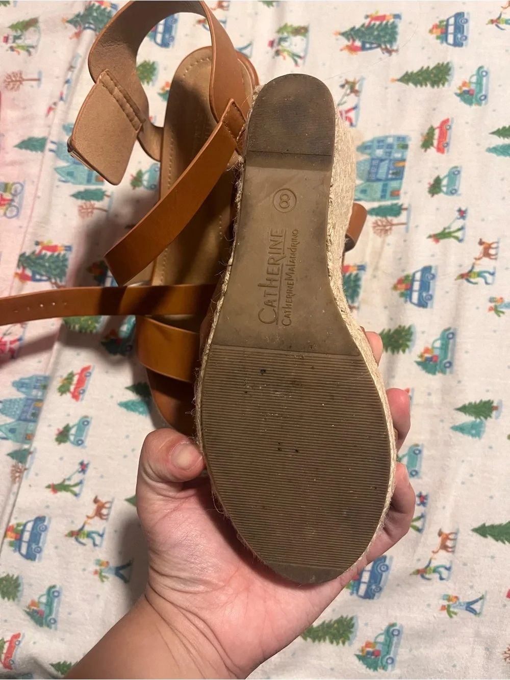 Catherine Malandrino Brown Leather Strappy Wedge Sandals